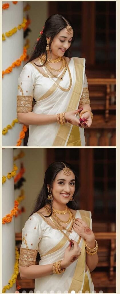 Kerala Kasavu Saree with Designer Blouse