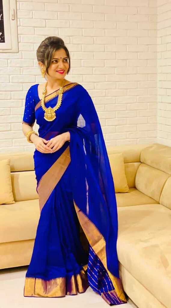 Royal Blue Modern Kerala Saree Blouse Design