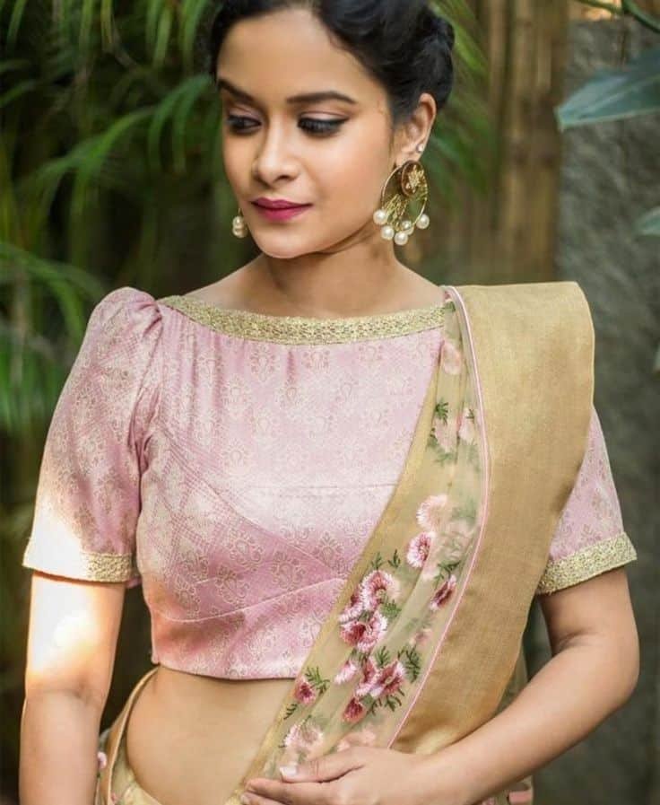 Boat Neck Blouse with Puff Sleeves