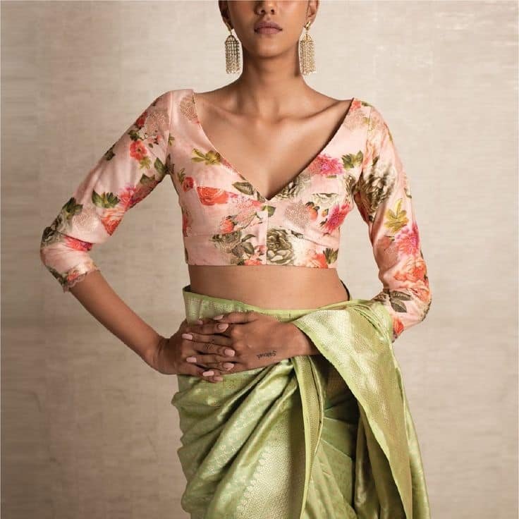 Printed V shape front blouse