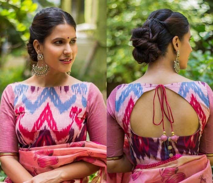 Boat Neck Brocade Blouse Designs