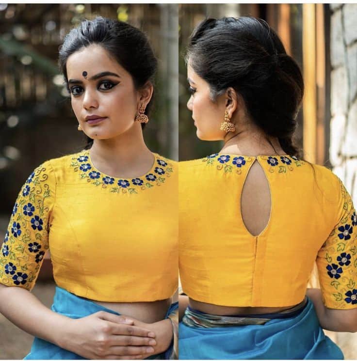Deep Back Boat Neck Blouse Designs