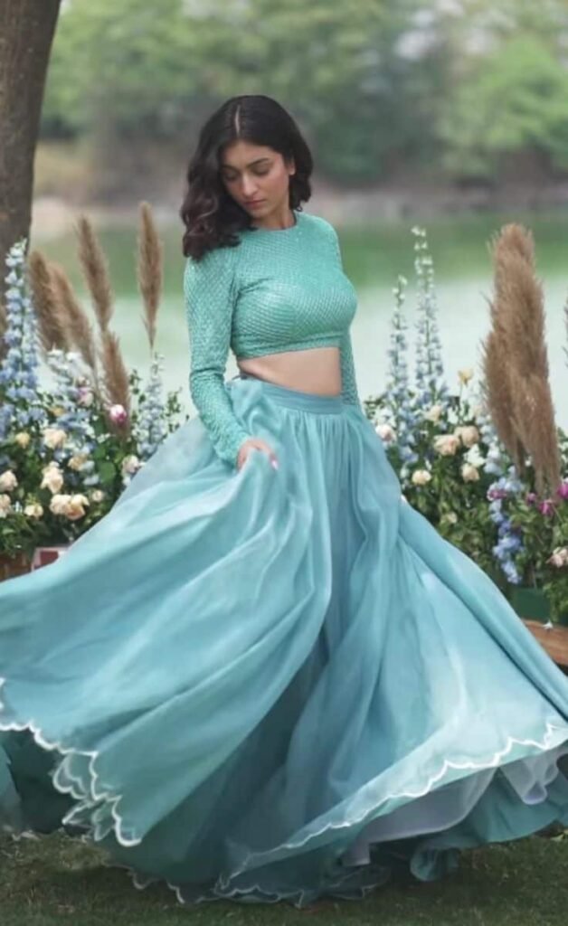 full sleeves boat neck blouse design for lehenga choli