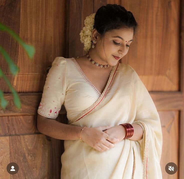 White Brocade Blouse Designs