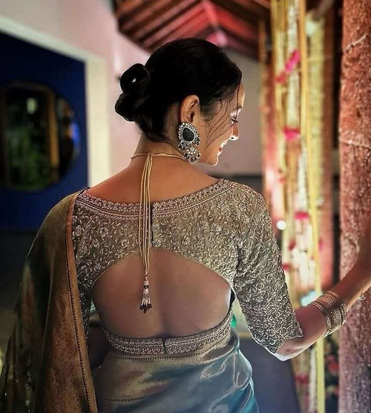 Boat Neck Back Hook Blouse Designs
