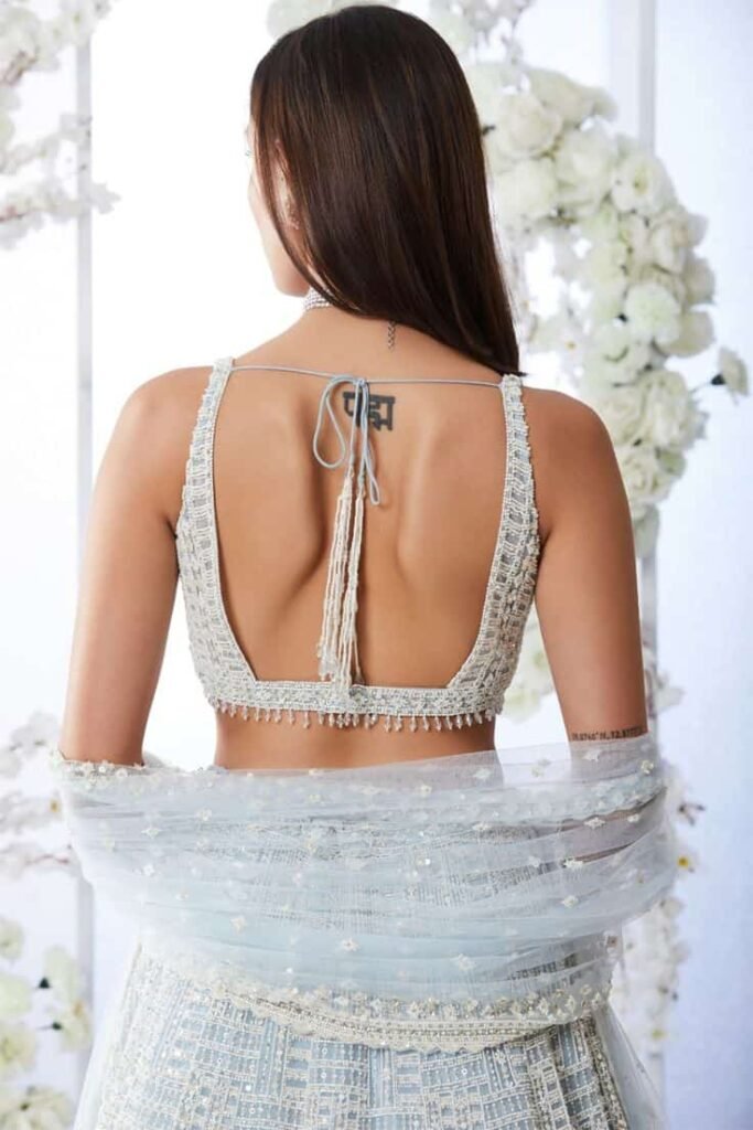 Embroidered Back Blouse Design for Lehenga