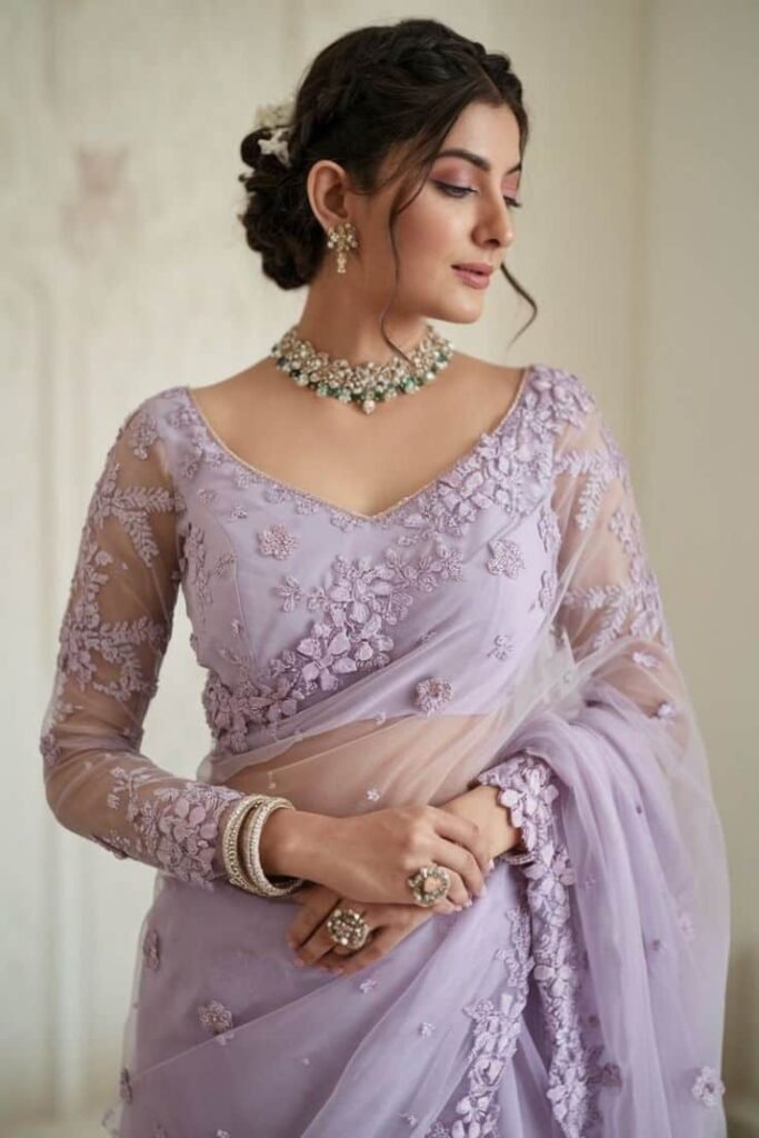 Floral Embroidery Net Blouse