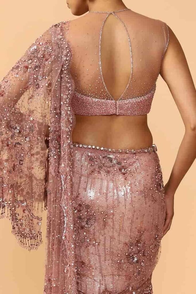 Keyhole Back Net Blouse Design