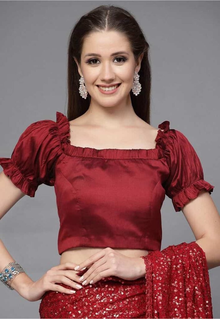 Maroon Blouse with Puff Sleeves