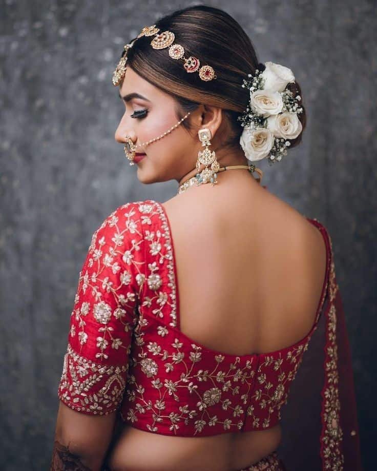 Thread Work Back Blouse for Lehenga