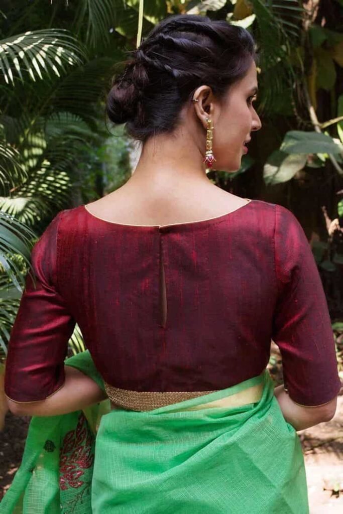 Back Side Boat Neck Blouse Design
