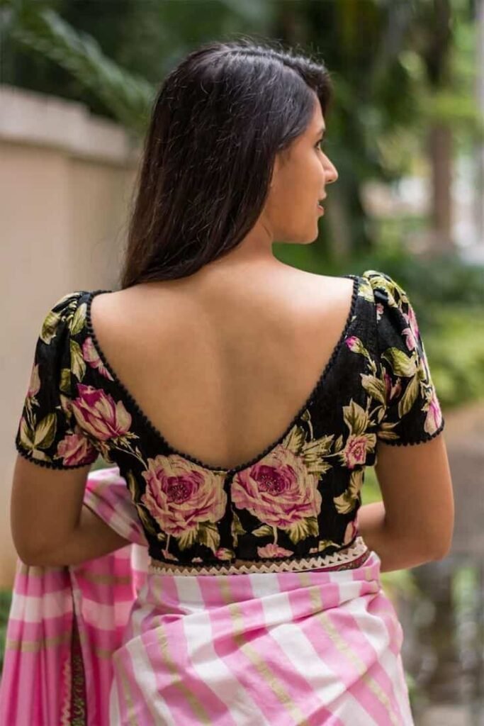 Back Side Printed Blouse Designs