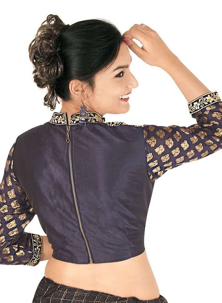 Back Zip High Neck Blouse