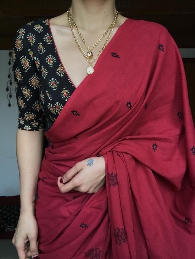 Black Printed Blouse Design