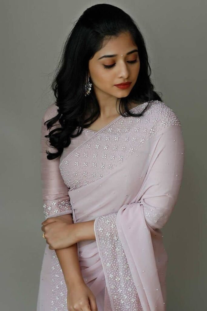 High Neck Blouse with Pearl Work