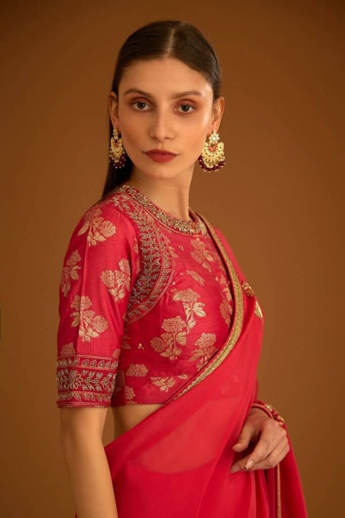 Red Printed Blouse Designs