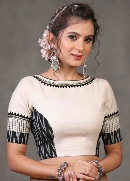 White Printed Blouse Design