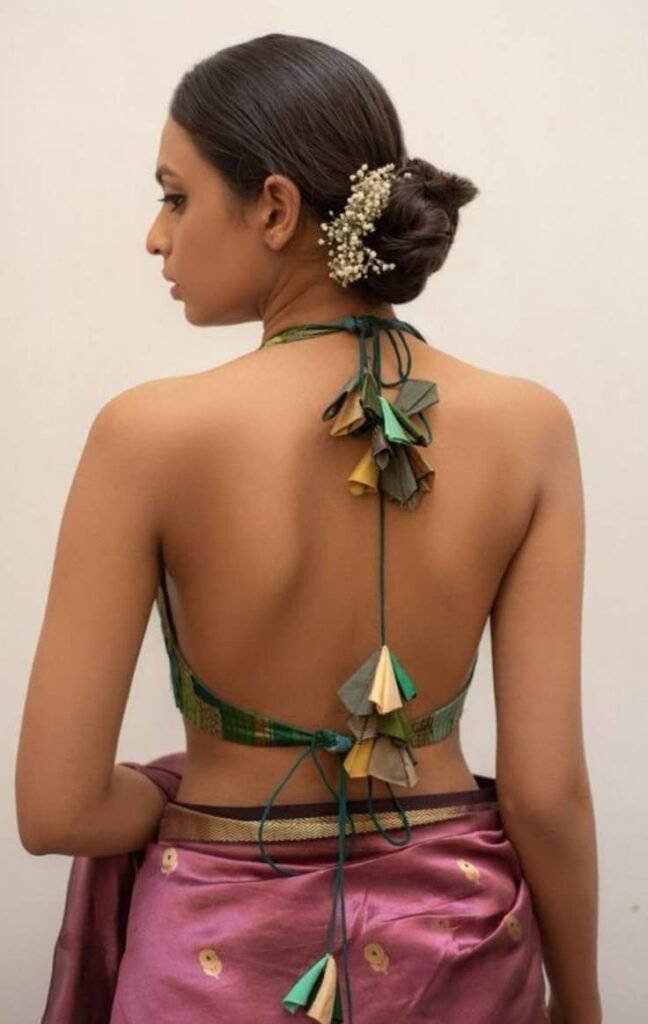 Back Side Deep Neck Blouse Design