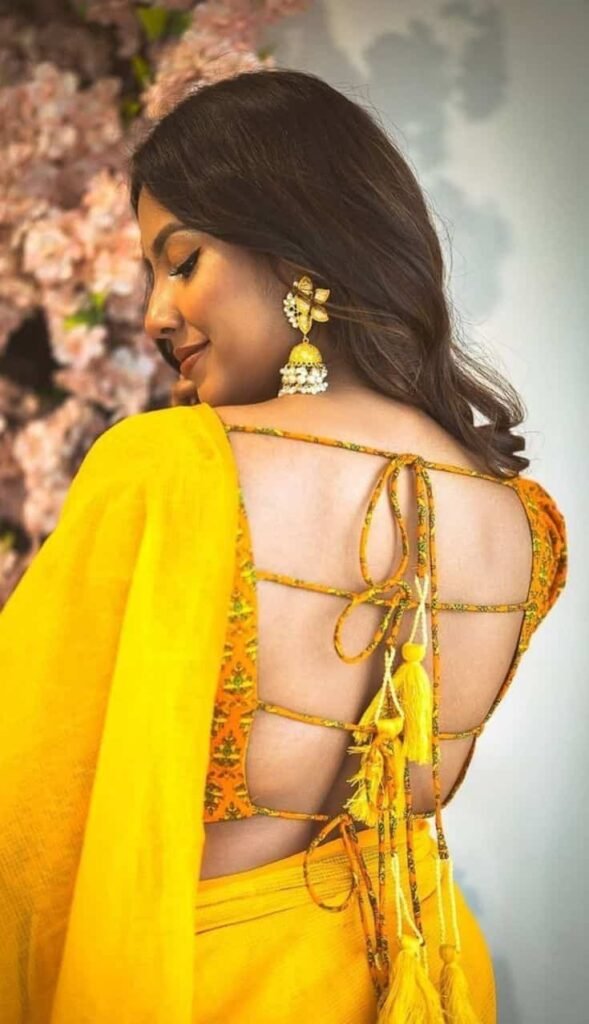 Deep Back Blouse Design with Dori