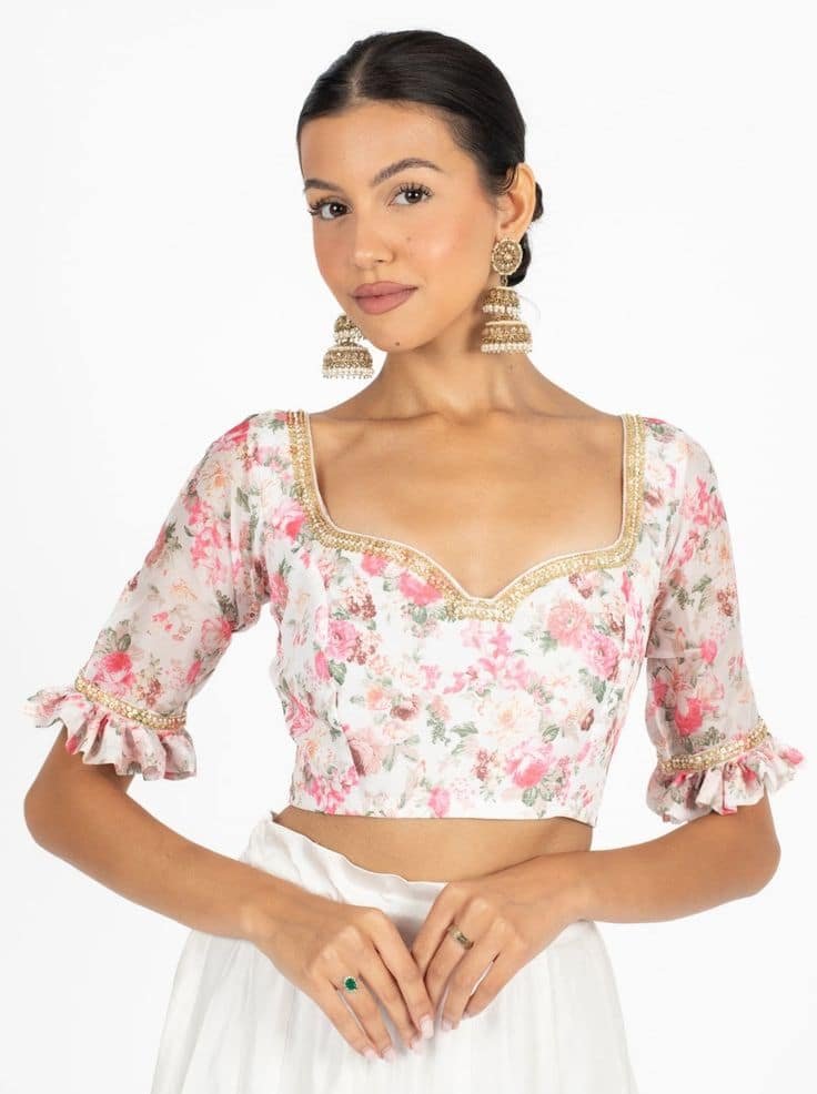 Floral Blouse Design with Lace