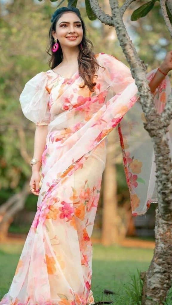 Floral Net Blouse Pattern