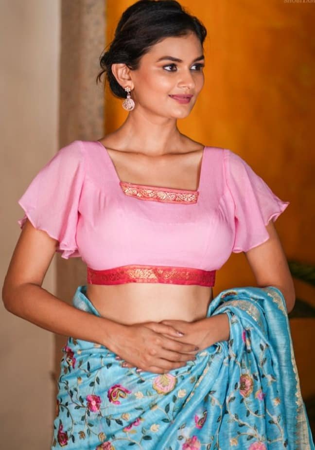 Pink Ruffle Sleeves Blouse Design