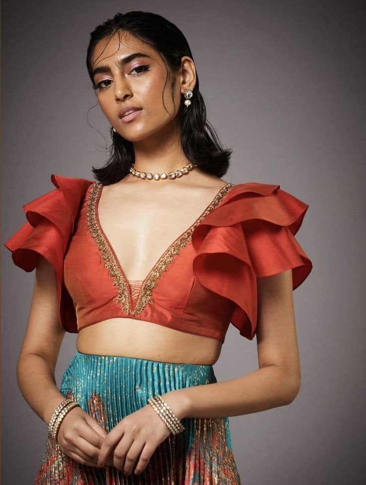 V Neck Ruffle Sleeves Blouse Design