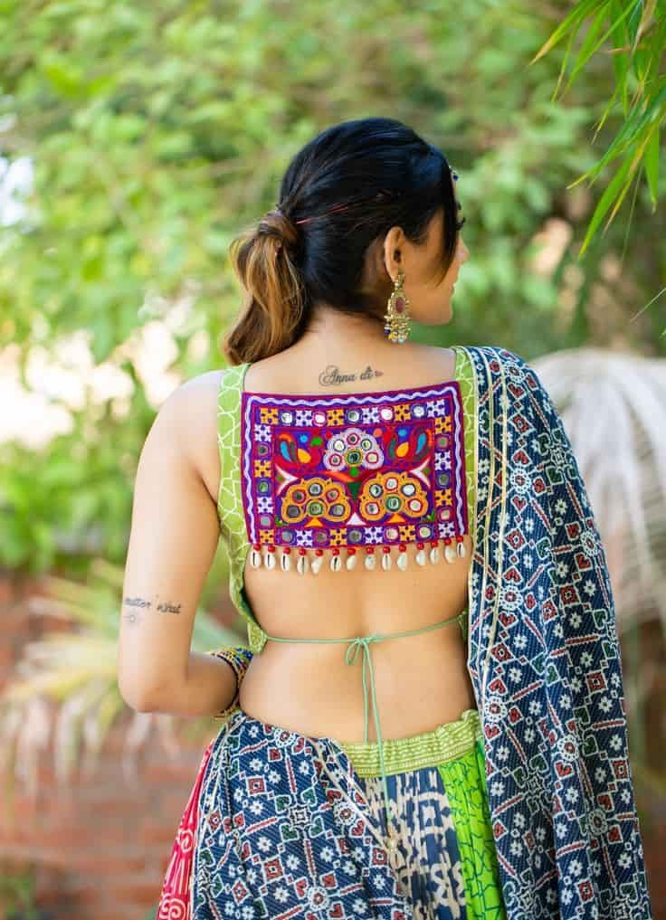 Navratri Mirror Work Backless Blouse Design