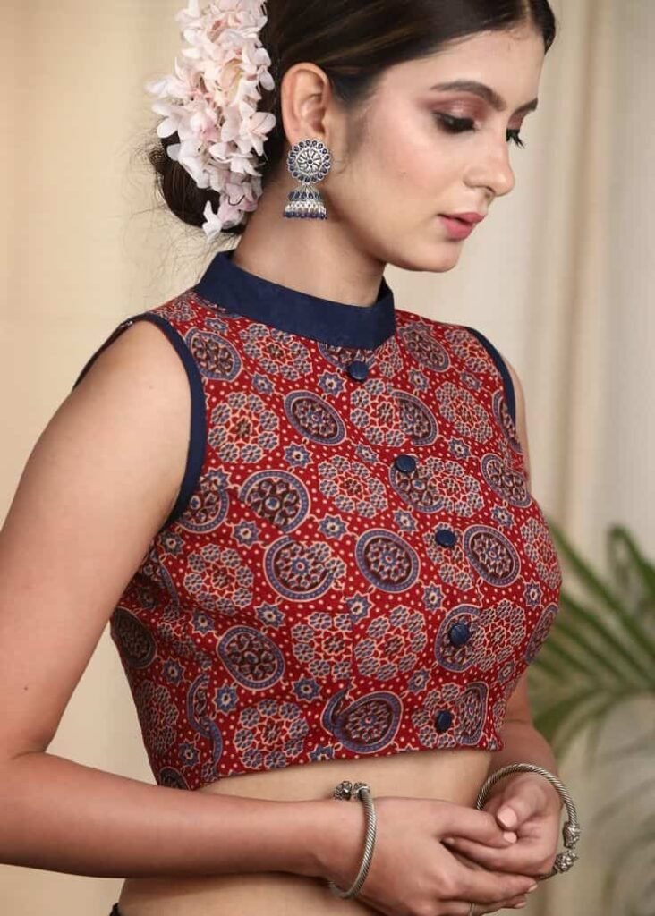 Cotton Sleeveless Collar Blouse Design