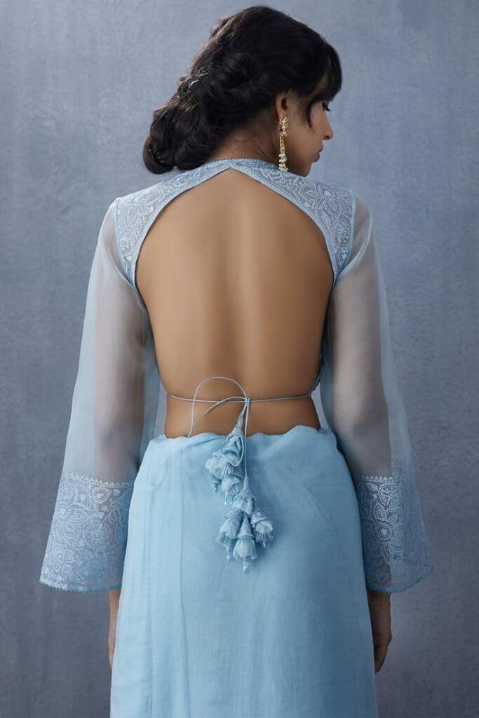Deep Back Blouse Design with Dori