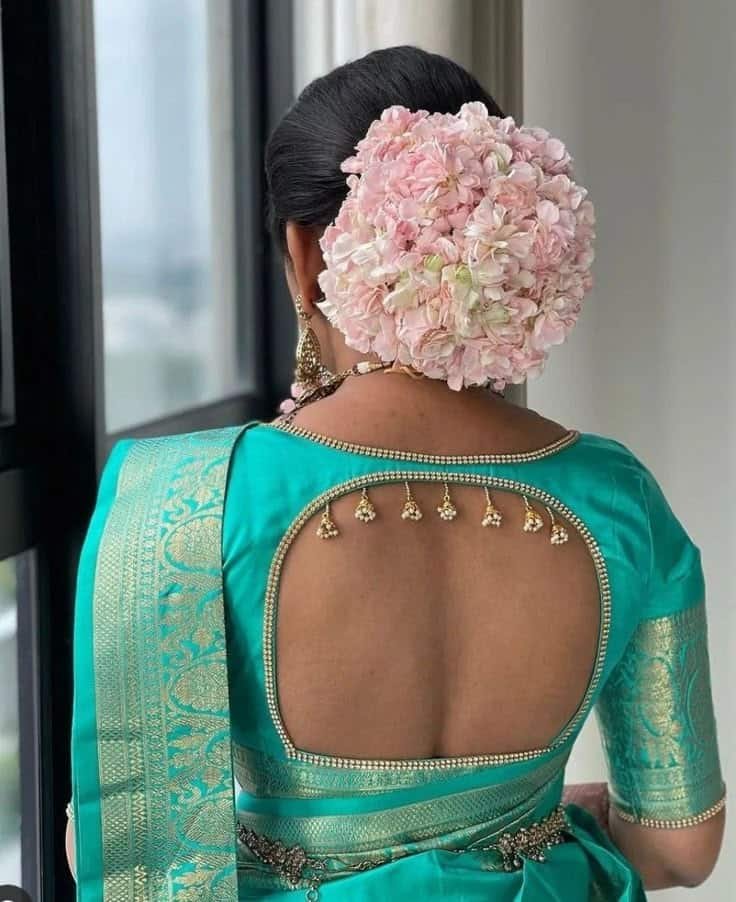 Silk Boat Neck Back Blouse Design