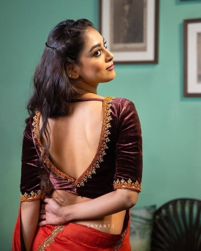 Velvet Simple Back Blouse Design