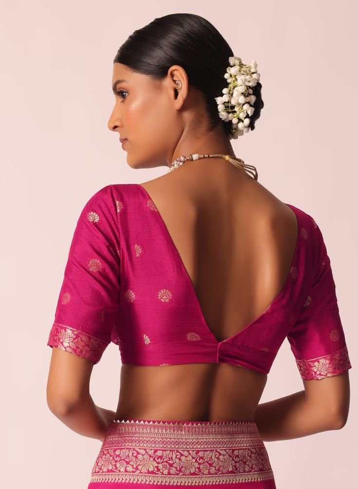Classic Deep V-Back Blouse Design