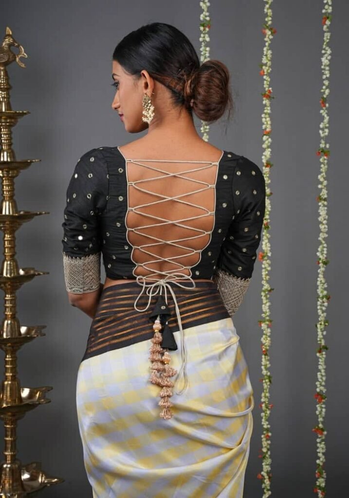 Mirror Work Back Blouse Design