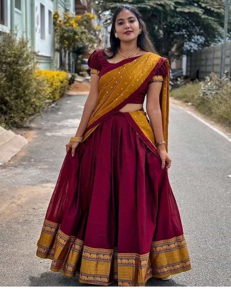 Boat Neck Half Saree Blouse Designs