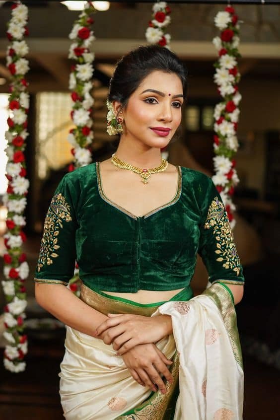 Green Velvet Blouse Design