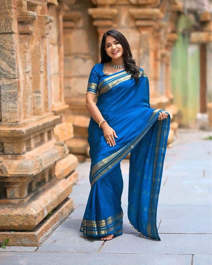 Blue Mysore Silk Saree Blouse Designs