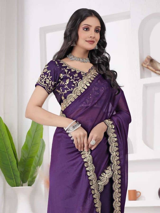 Dark Purple Silk Saree Blouse Designs