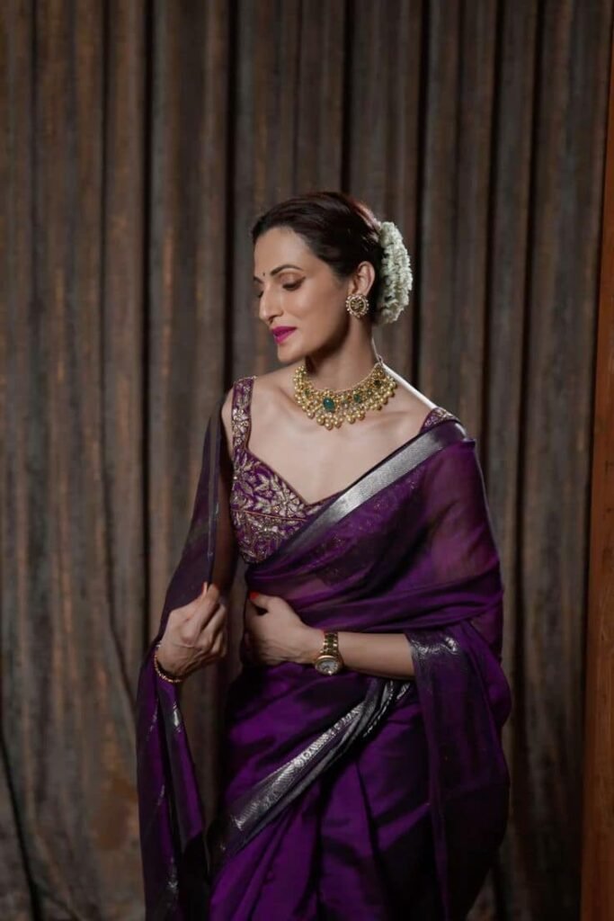 Purple Tissue Silk Saree Blouse Designs