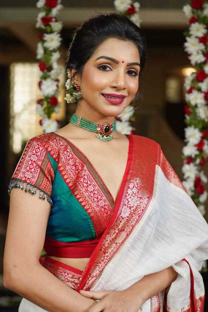 V Neck Modern Banarasi Saree Blouse Design