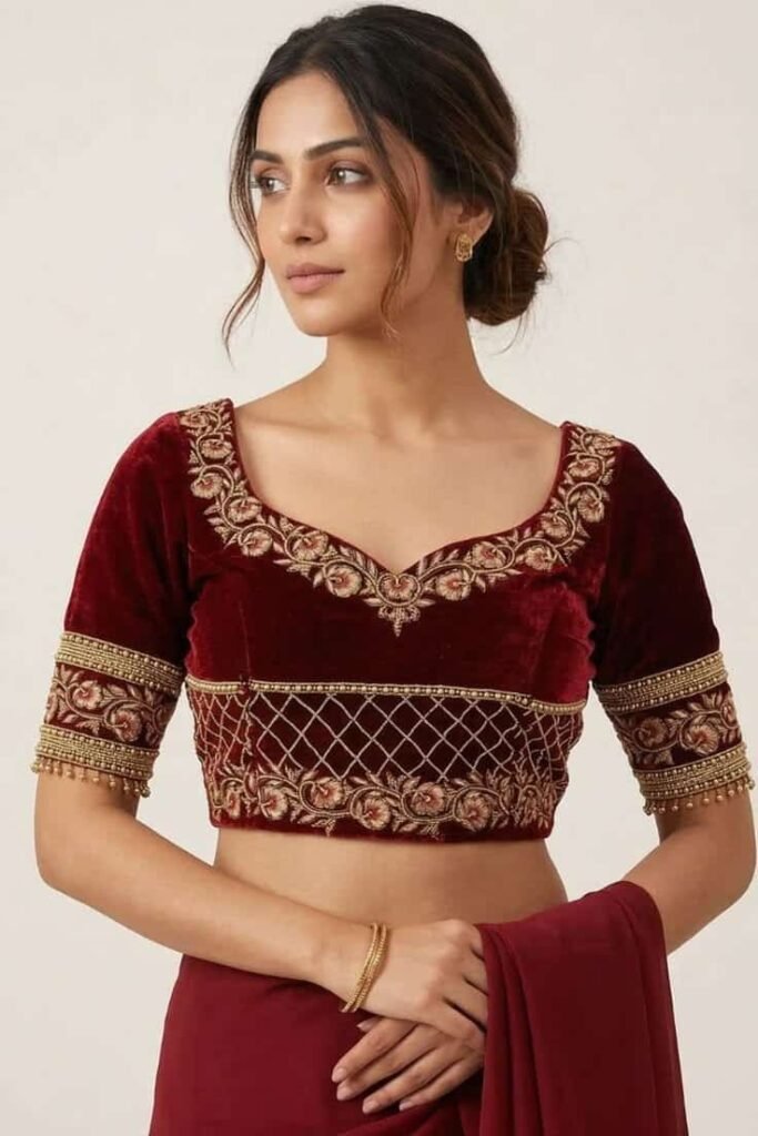 Front Blouse Designs with Heavy Embroidery