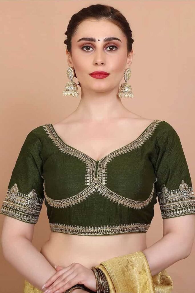Front Blouse Designs with Zari Work