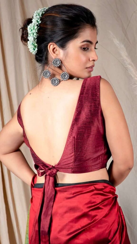 V Shape Back Neck Blouse Designs