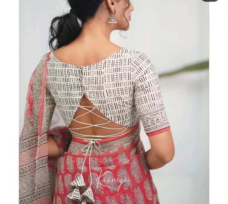 Cotton Blouse Back Design with Dori