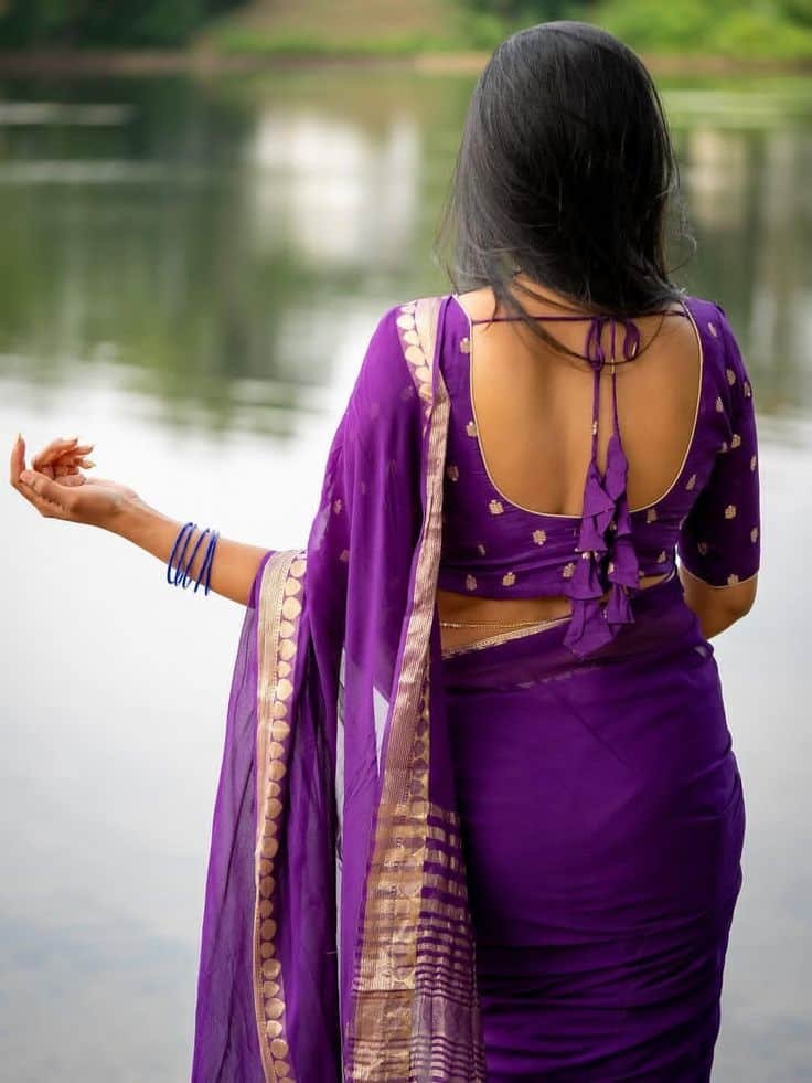 Georgette Blouse Back Design with Dori