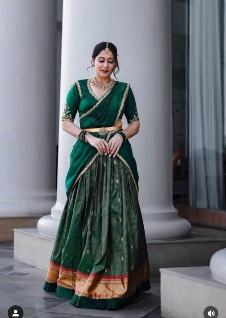 Half Saree Blouse Designs Green Colour
